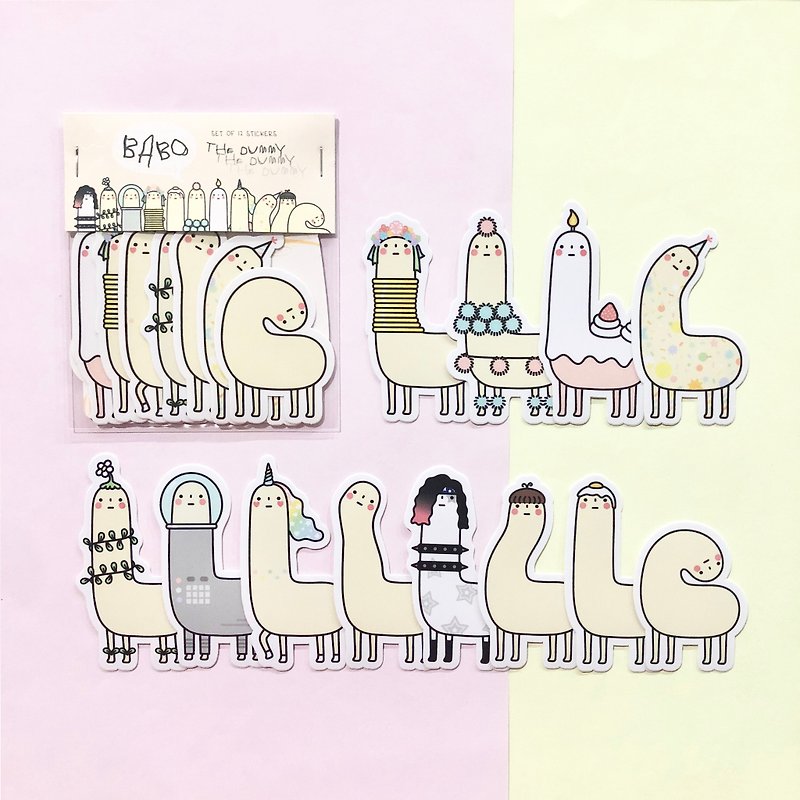 Babo the Dummy Sticker Pack | Set of 12 waterproof monster stickers - 贴纸 - 纸 多色