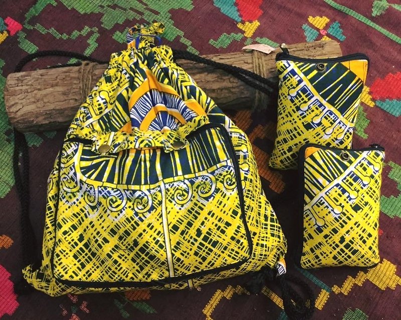 Earth.er丨非洲传统蜡染布旅行机能性索绳包包 - 束口袋双肩包 - 其他材质 