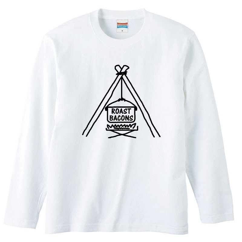 ロングスリーブTシャツ / Roast Bacons たき火1 - 男装上衣/T 恤 - 棉．麻 白色