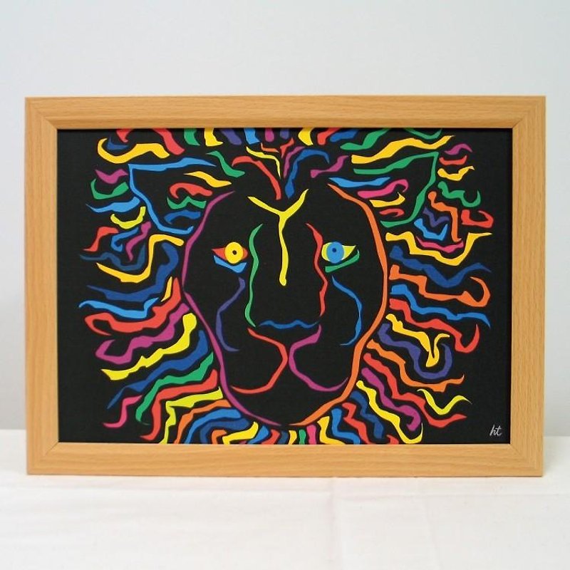 絵画　イラスト　アート　ライオン　獅子　LION　黒　A4-k02 - 海报/装饰画/版画 - 纸 多色