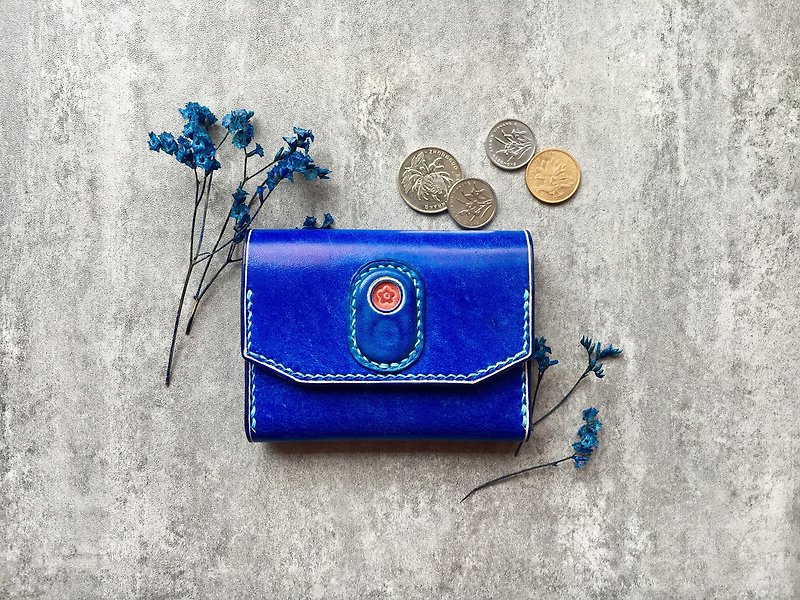 蓝色手工牛皮名片夹/零钱包 - 零钱包 - 真皮 蓝色