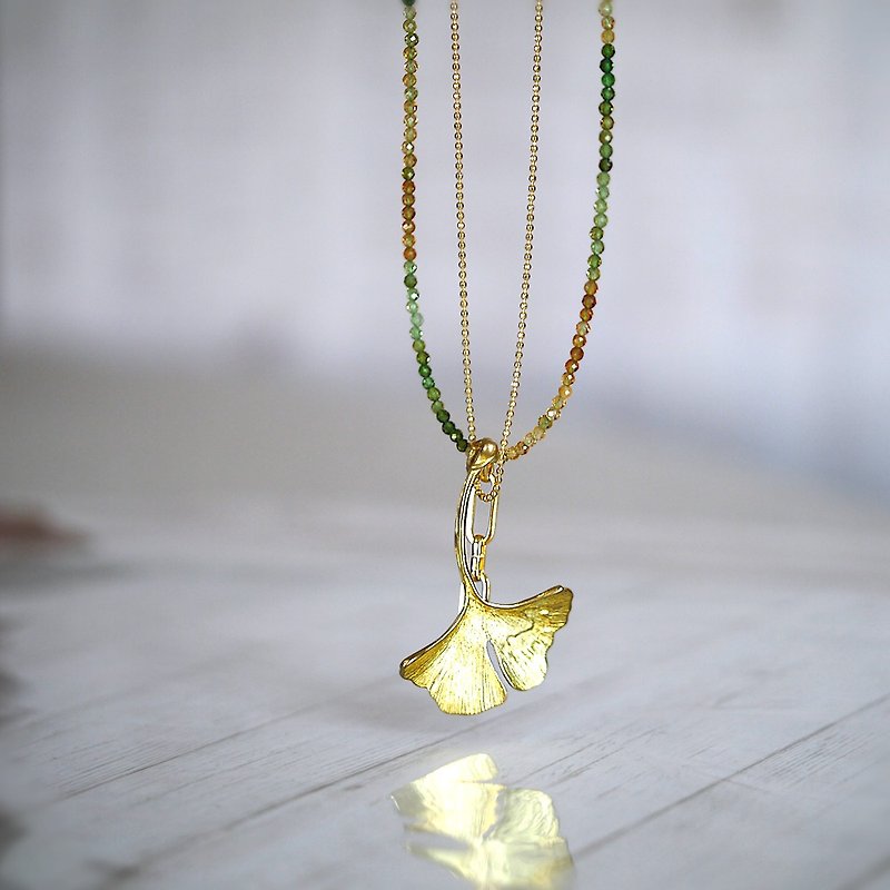 トルマリンの秋色グラデーションネックレス - 项链 - 半宝石 金色