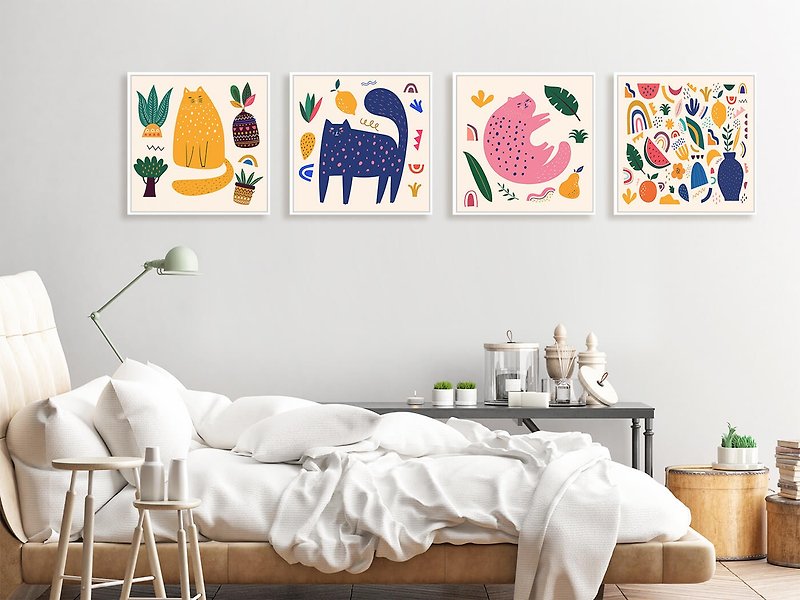 水果与猫-挂画-方框系列 -粉色.彩色 - 海报/装饰画/版画 - 棉．麻 粉红色