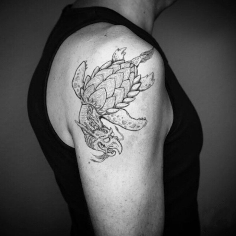 OhMyTat 龙龟沼泽 Dragon Turtle Dunkle 刺青图案纹身贴纸 (2张) - 纹身贴 - 纸 黑色