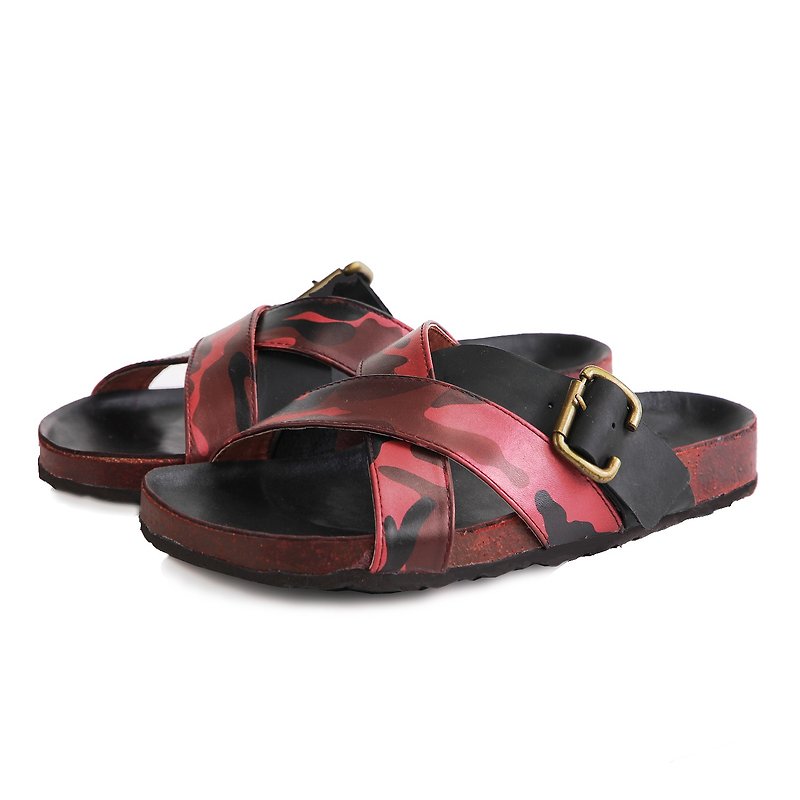 Dubai M1174 Red Camouflage-Print  leather sandals - 男女凉鞋 - 真皮 红色