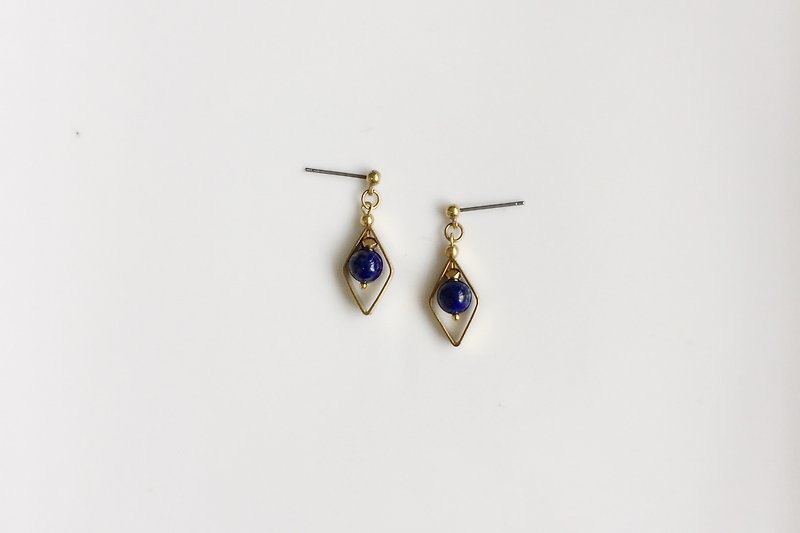 相印-蓝砂石款 黄铜耳环 - 耳环/耳夹 - 其他金属 蓝色