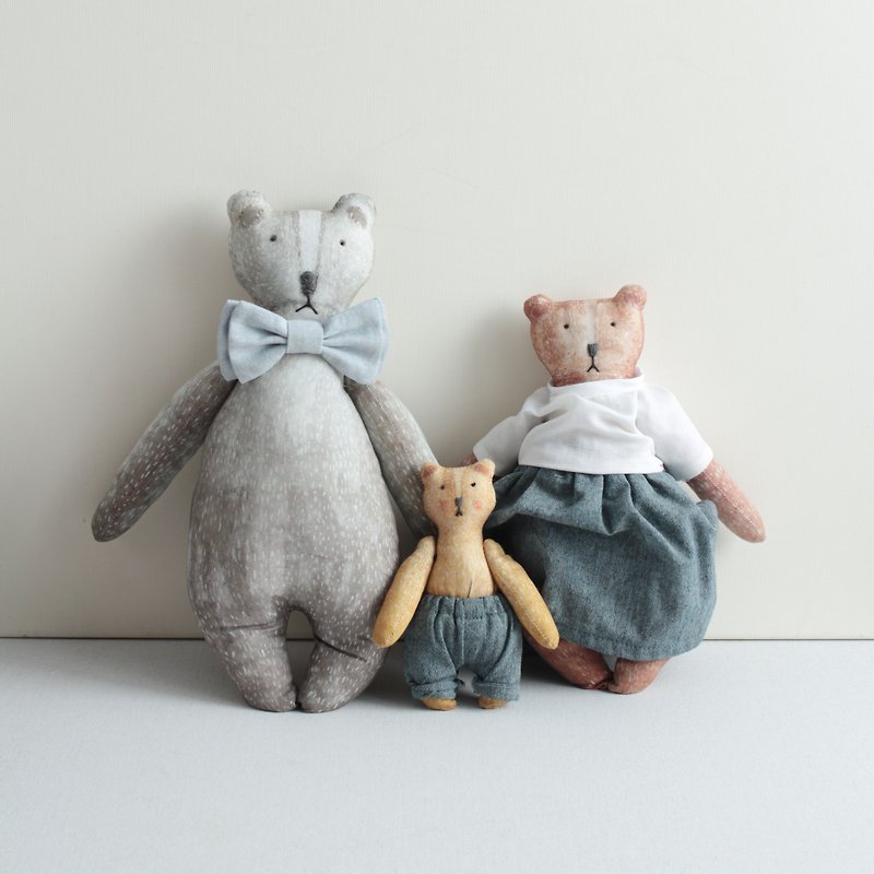 熊玩偶手作材料包－家族版 - 编织/刺绣/羊毛毡/裁缝 - 棉．麻 