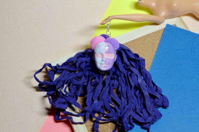 趣怪芭比改造創意誇張編織裝飾耳环/塗鴉粉紫色怪诞原宿风格/ - 耳环/耳夹 - 硅胶 紫色