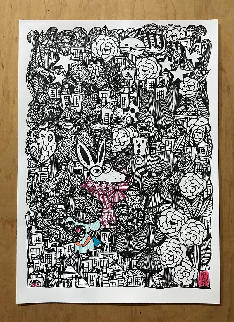 手绘原画-兔子的爱 - 卡片/明信片 - 纸 多色