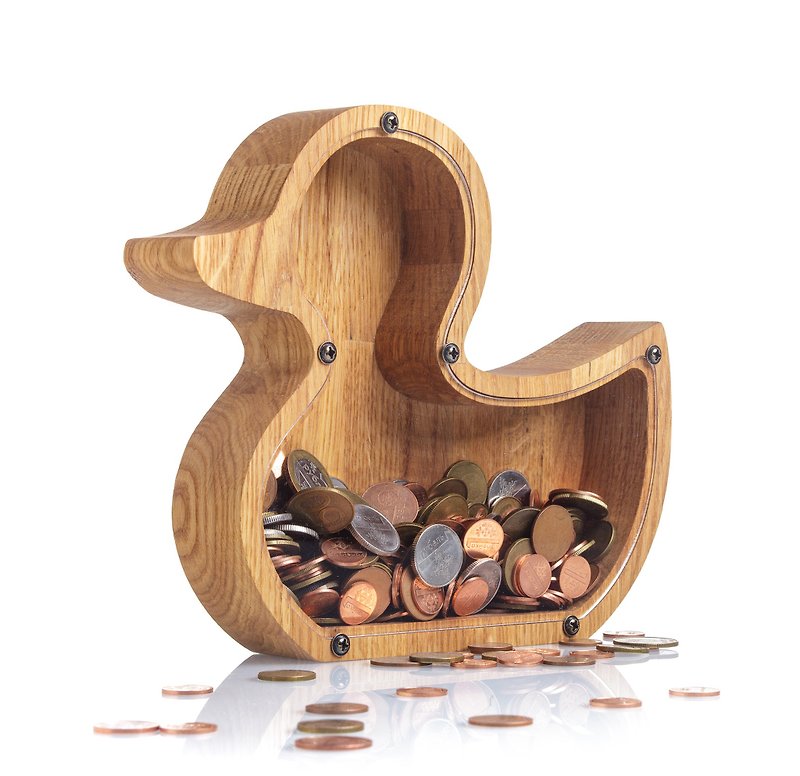 Personalized DUCK piggy bank Kids Christmas gift Montessori wooden money box
