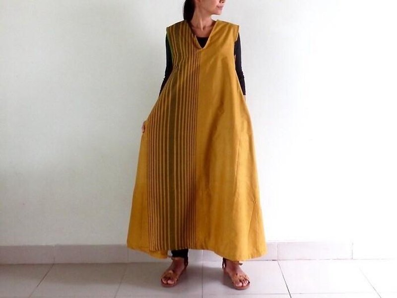 サロンで作ったAラインワンピース【黄色】 - 洋装/连衣裙 - 棉．麻 黄色