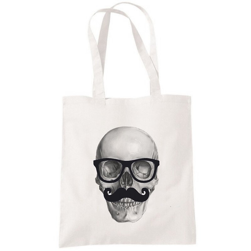 Mr Skull 帆布包 购物袋 米白 骷髅 胡子 秋冬 礼物 眼镜 - 手提包/手提袋 - 其他材质 白色