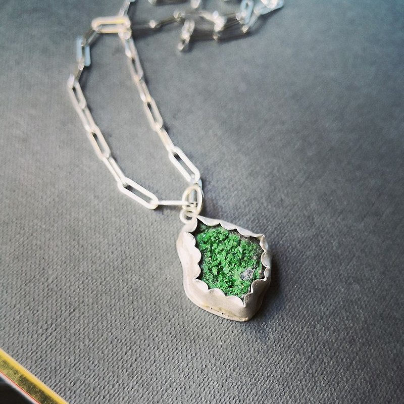 森林原矿银坠链--银链定制加长26" - 项链 - 宝石 绿色