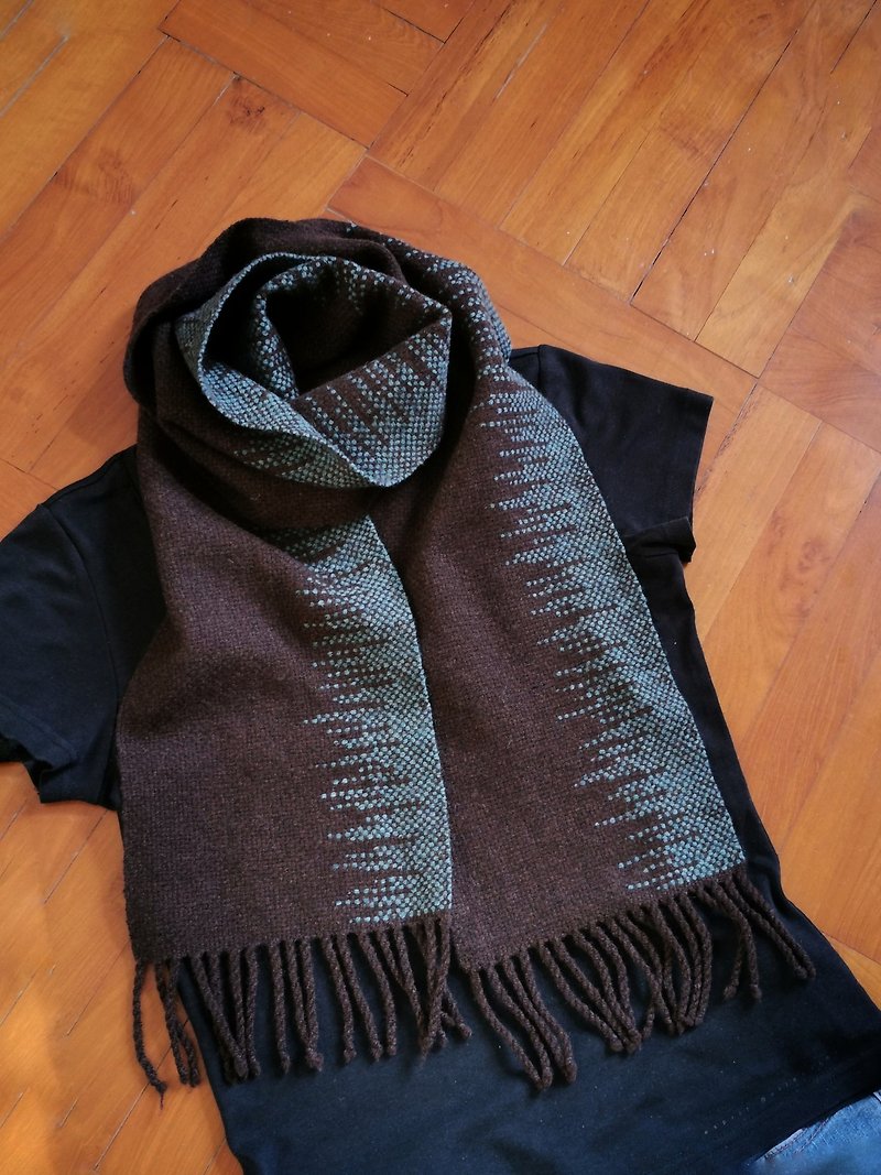 Handwoven by Carina | 手织50牦牛绒50美丽诺羊毛围巾 - 围巾/披肩 - 羊毛 咖啡色