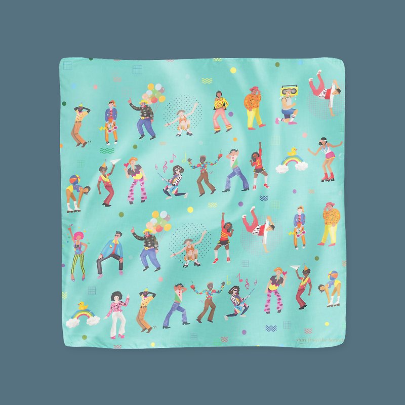 Illustrated Scarf - Party Animal - 丝巾 - 聚酯纤维 蓝色