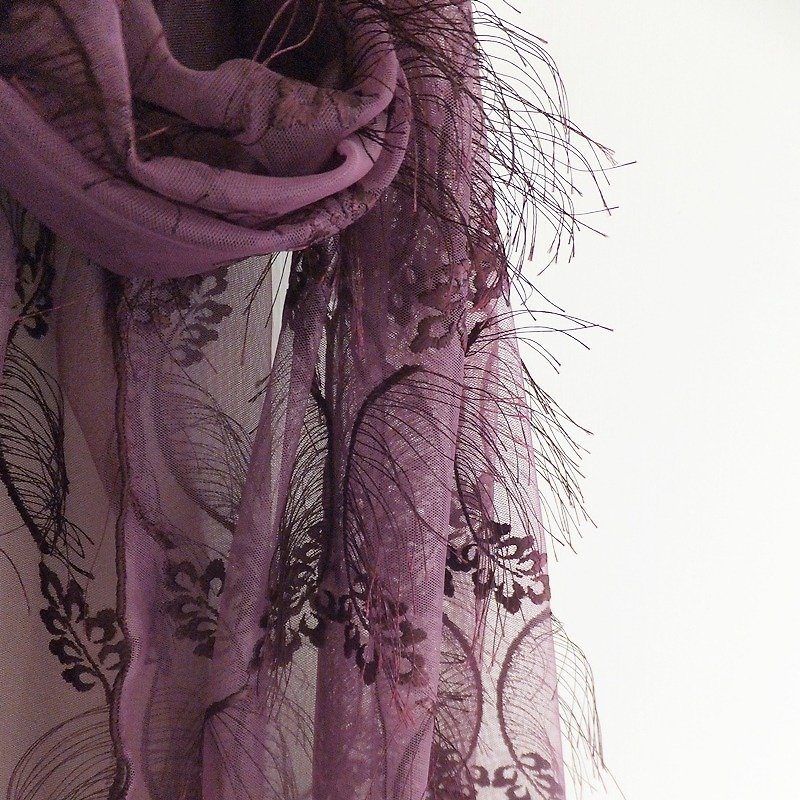 波西米亚流苏系列 蕾丝微围巾 领巾-蜜枣紫 - 丝巾 - 聚酯纤维 紫色