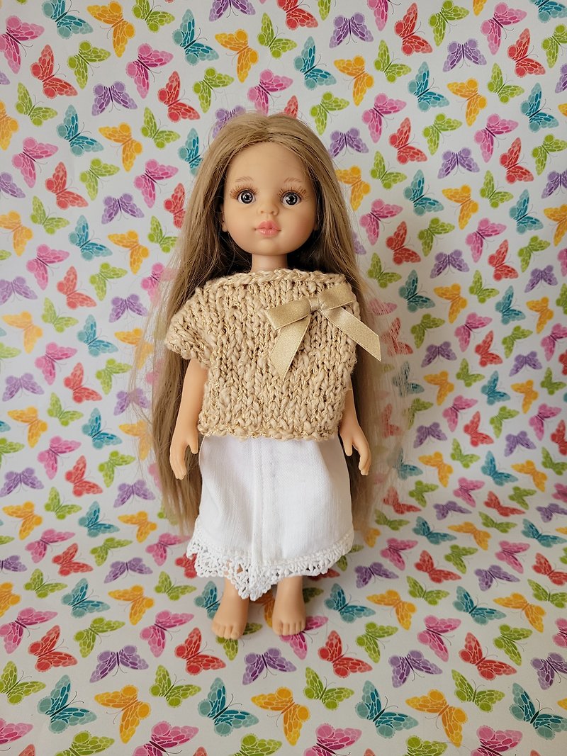 Handmade Summer Outfit Set: Jeans skirt and knit cotton blouse For Paola Reina L - 其他 - 棉．麻 卡其色