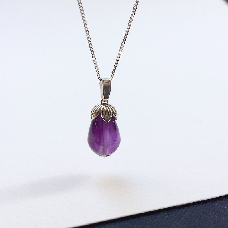呆萌小茄子 - 創意原創設計紫水晶925純銀項鏈 水滴形 - 项链 - 宝石 紫色