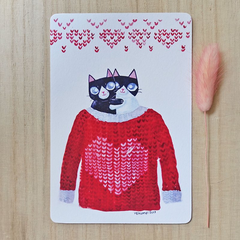 猫咪拥抱  明信片 - 卡片/明信片 - 纸 红色