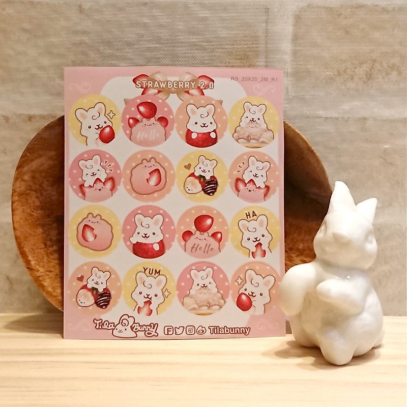 小圆贴纸-草莓兔/Q版 - 贴纸 - 纸 粉红色