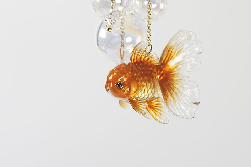 橘色泰狮金鱼可爱灵动耳环耳夹 独立设计 小动物创意饰品交换礼物 - 耳环/耳夹 - 树脂 橘色