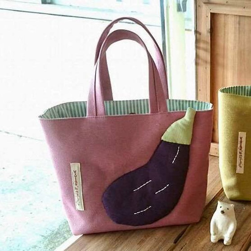 大茄子手提袋/熟粉底 - 手提包/手提袋 - 棉．麻 紫色