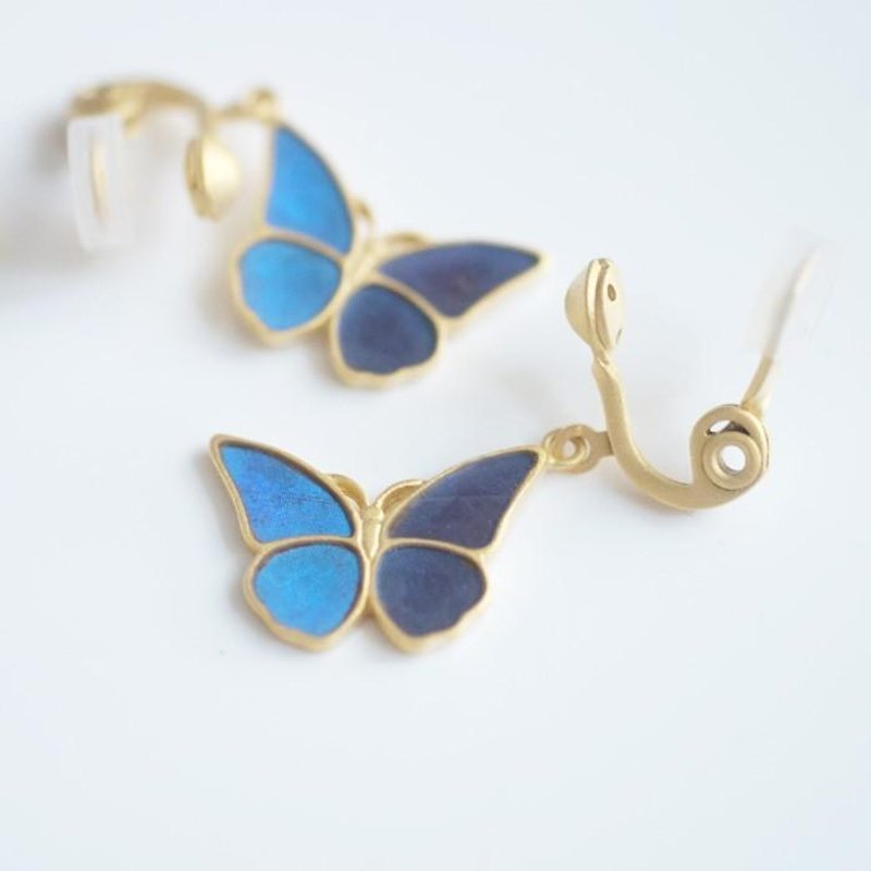 モルフォ蝶の小さなアンティークイヤリング - 耳环/耳夹 - 其他金属 蓝色