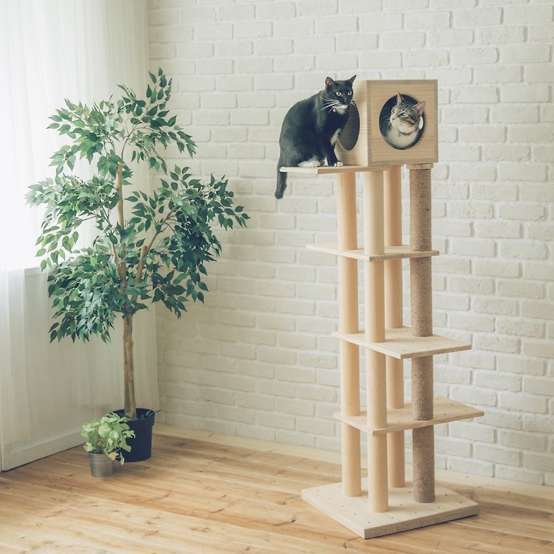 【L002】MiCHA 梦工房 - 乐高概念猫跳台 - 幸福灯塔 - 玩具 - 木头 金色