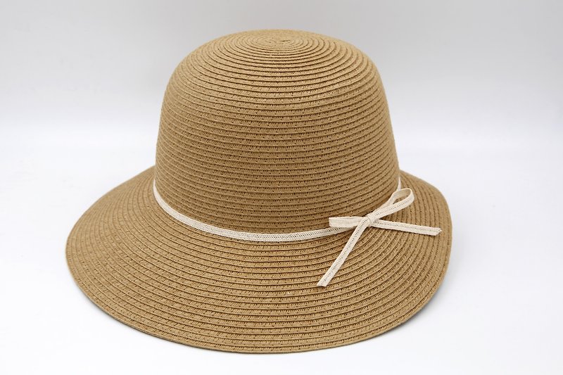 【纸布家】赫本帽(咖啡色)纸线编织 - 帽子 - 纸 咖啡色