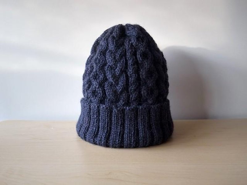 アランニット帽・ネイビー knitted hat　受注生産 - 帽子 - 羊毛 蓝色