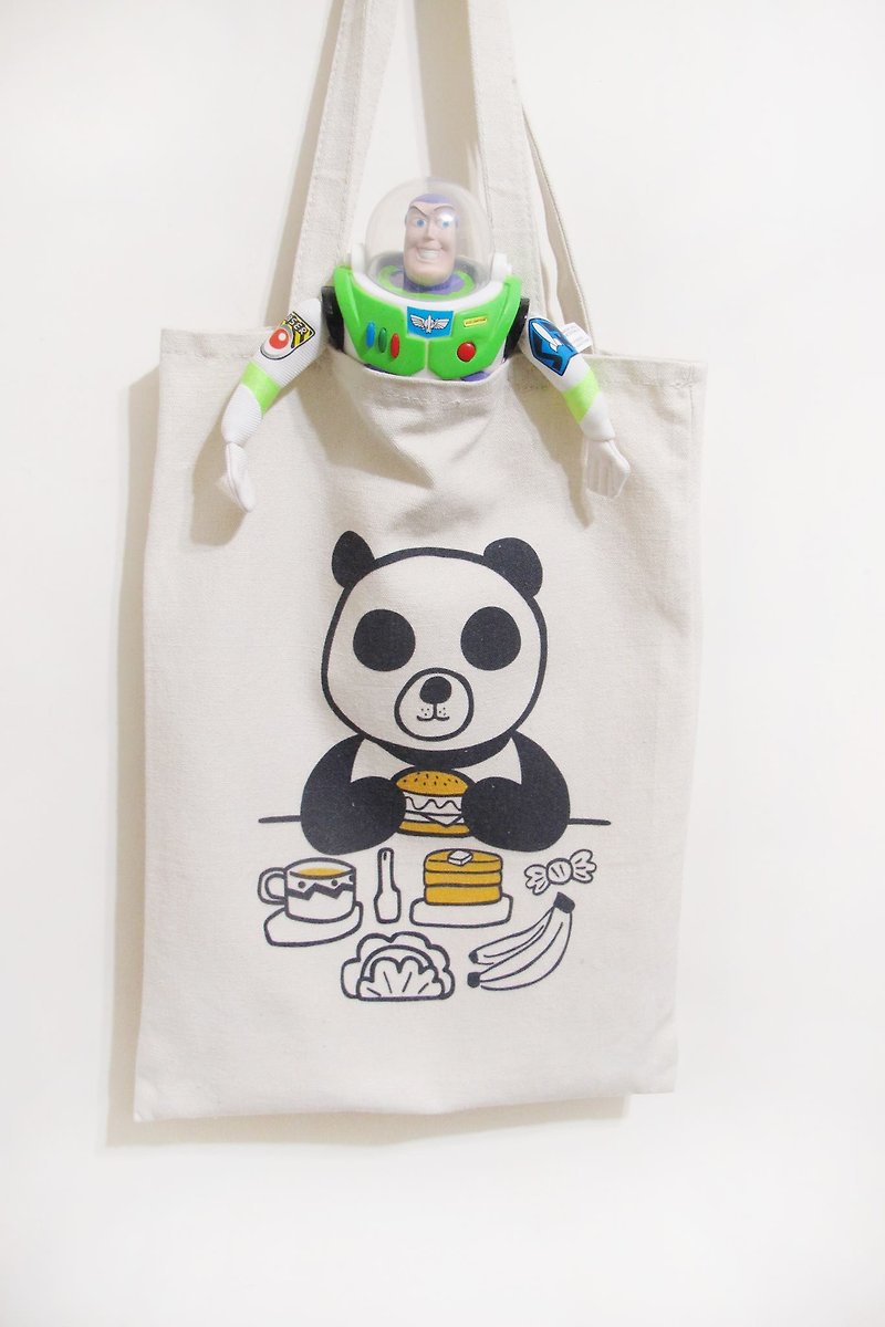 panda杂货铺-熊猫吃汉堡帆布包 环保购物袋 - 侧背包/斜挎包 - 其他材质 白色