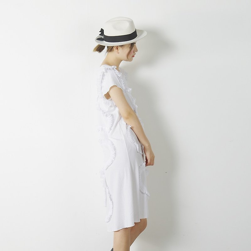 雪纺折花针织棉洋装 连身裙 两色可选 - imakokoni - 洋装/连衣裙 - 棉．麻 黑色