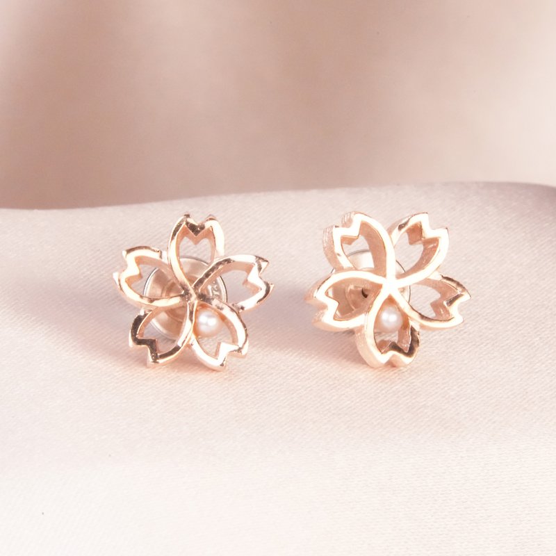 HK176~ 925银樱花造型耳环 - 耳环/耳夹 - 银 粉红色