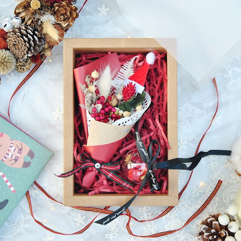 干燥花圣诞礼盒-花束+花球组 - 干燥花/捧花 - 植物．花 红色
