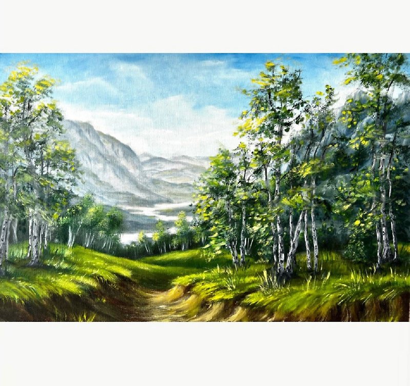 白桦树绘画风景原创艺术品 40x60 厘米/16x24 英寸 - 海报/装饰画/版画 - 棉．麻 多色