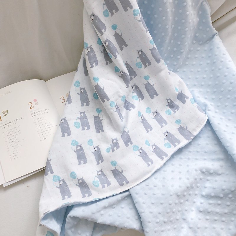 灰蓝北极熊 韩国二重纱 手工安抚豆豆毯 弥月礼盒 - 婴儿床上用品 - 棉．麻 