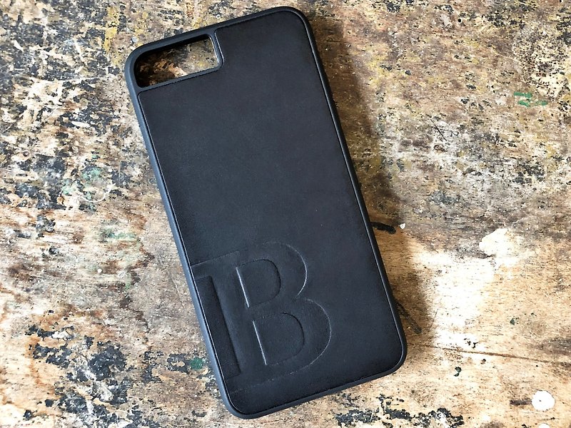 头文字 皮革手机殻 材料包 iPhone15 Plus Xs Max XR 意大利 植鞣 - 皮件 - 真皮 黑色
