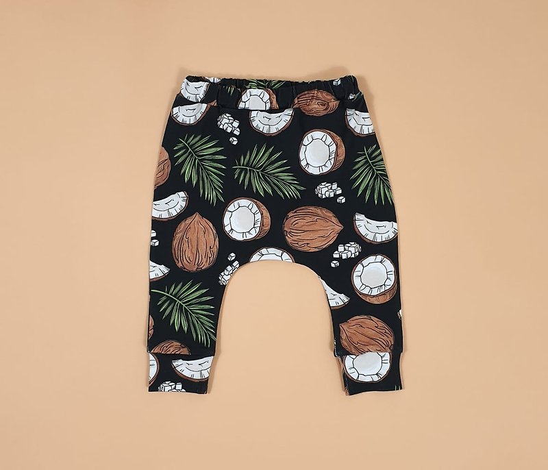 Coconuts on black baby pants, baby pants, baby girl pantst, baby boy pants - 童装裤 - 棉．麻 多色