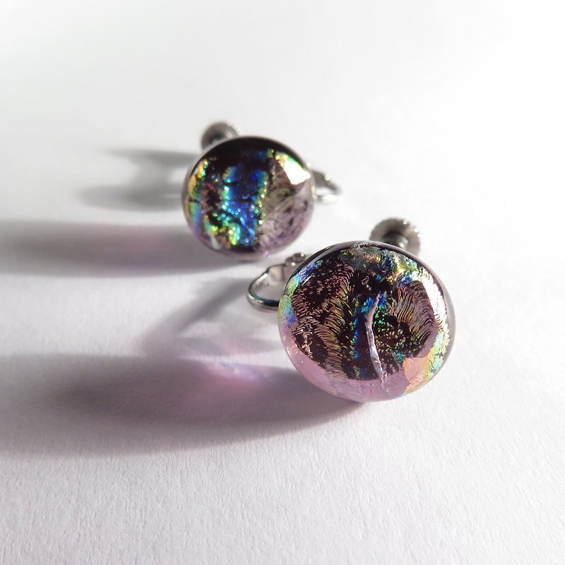 窑烧珠宝琉璃 / 紫晶 (不锈钢耳夹) - 耳环/耳夹 - 玻璃 紫色