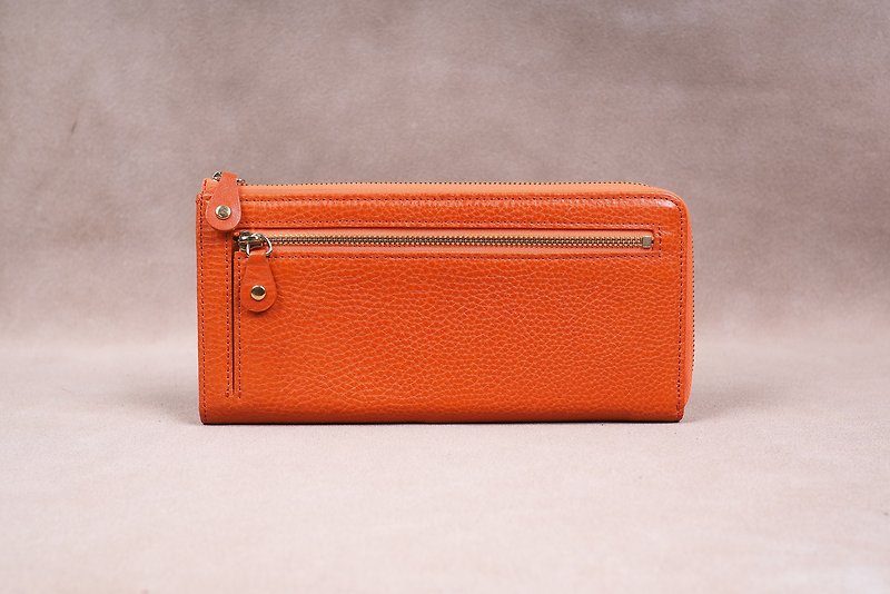 Italian Vegetable Genuine Leather Lady Long Wallet Zipper Wallet Purs Orang - 皮夹/钱包 - 真皮 橘色