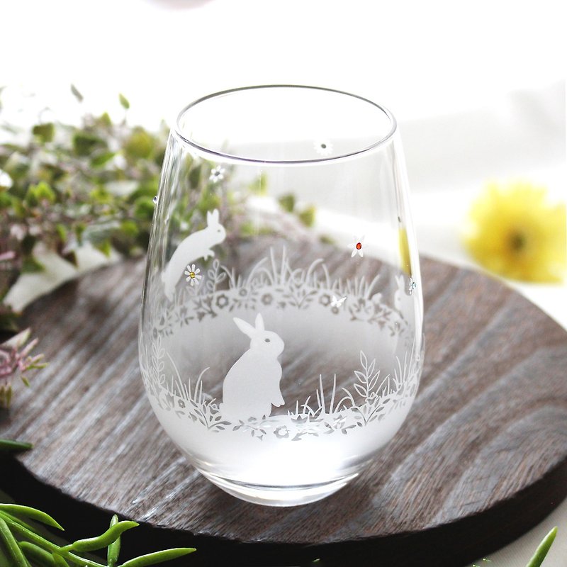 【お花と春うさぎ】うさぎモチーフのグラス 名入れ加工対応品(別売りオプション) - 杯子 - 玻璃 透明