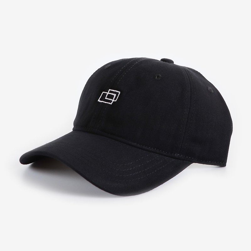 棉．麻 帽子 黑色 - 重叠方形棒球帽
