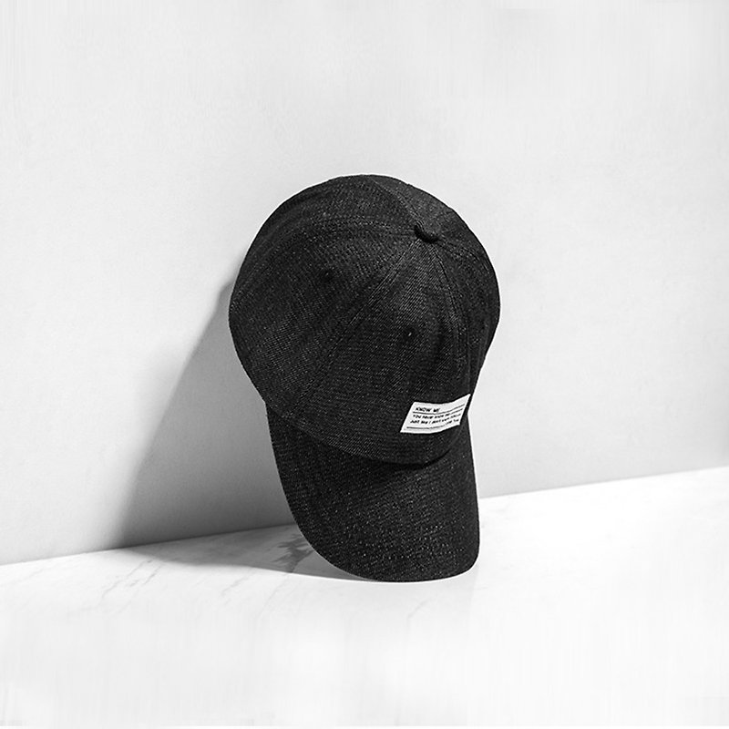 韩版贴布绣棒球帽 - 帽子 - 棉．麻 黑色