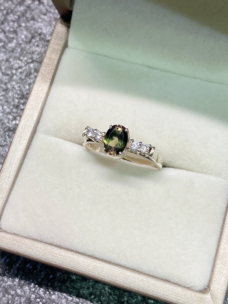 碧玺 锆石 戒指 尼泊尔 手工制 925纯银 - 戒指 - 宝石 绿色