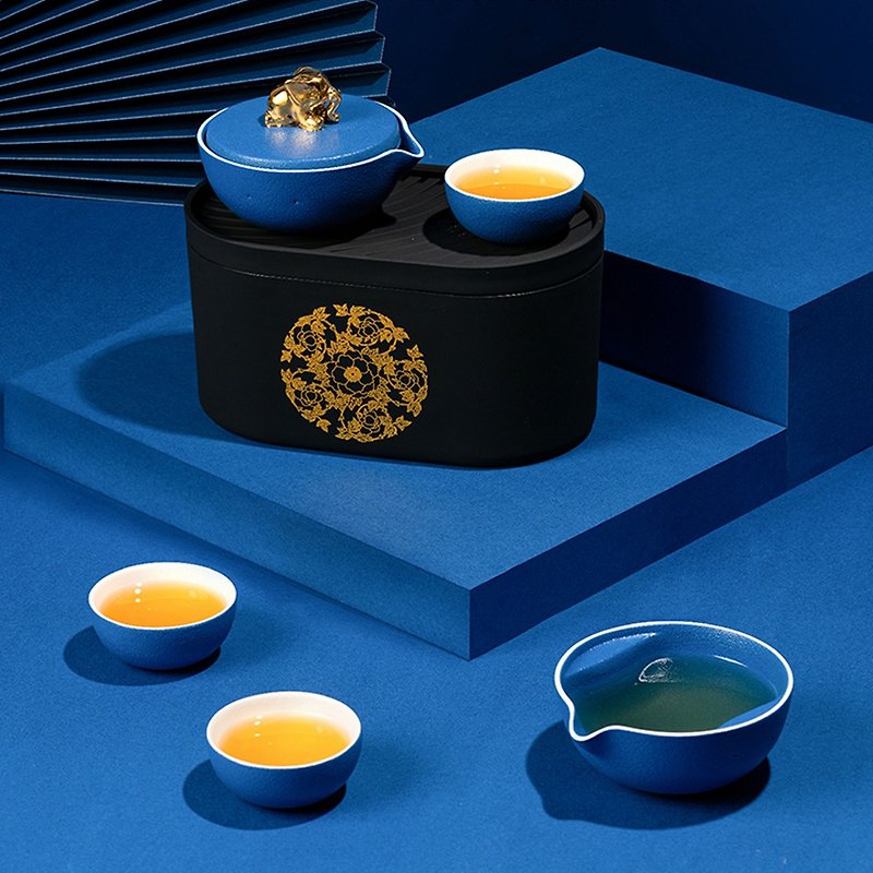故宫宫廷文化 | 富贵吉象旅行茶具 茶壶茶杯 宝石蓝款 中秋礼物 - 茶具/茶杯 - 瓷 蓝色