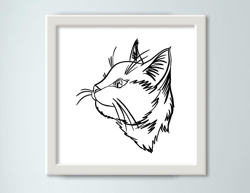 Cat, Monochrome, Black and white, Cute poster, Digital file - 海报/装饰画/版画 - 其他材质 多色