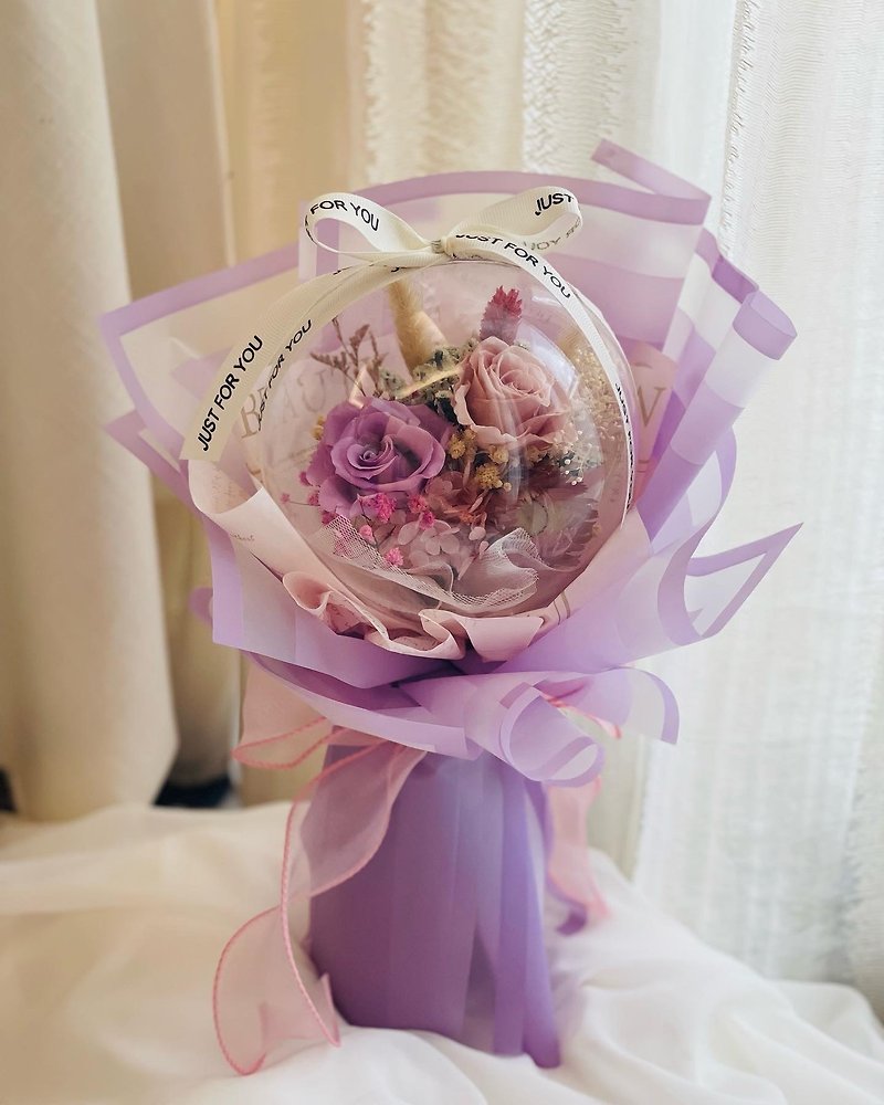 波波球花束 | 永生玫瑰花束 - 干燥花/捧花 - 植物．花 紫色