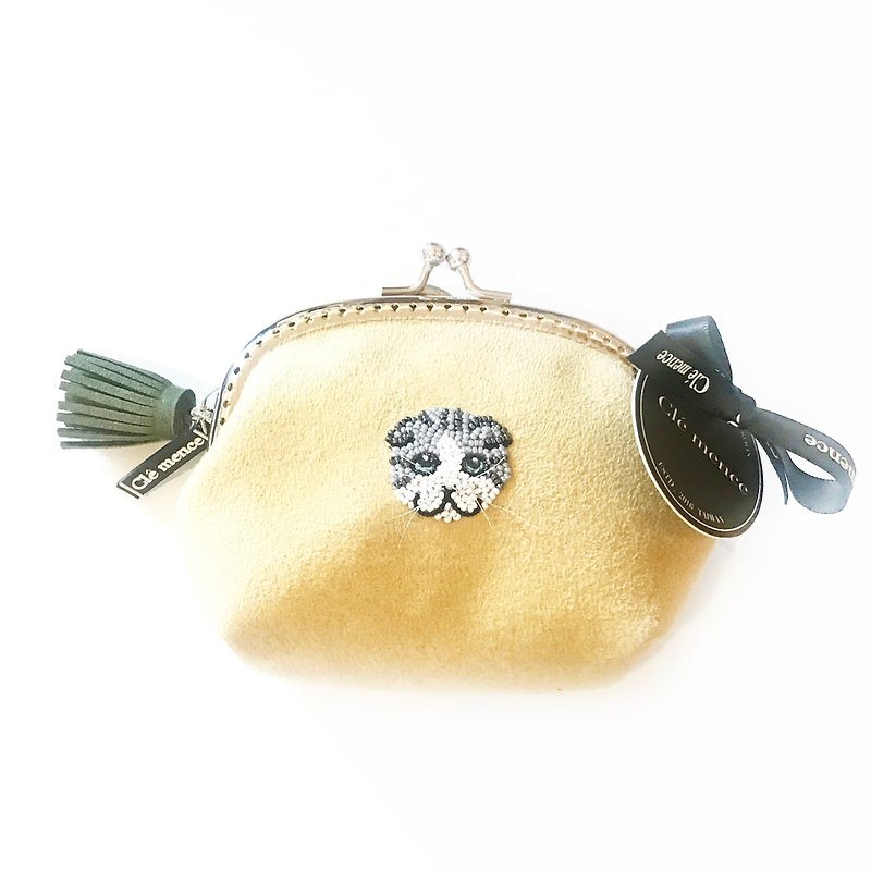 折耳猫咪缝珠手工限量拱型口金包（此款含链子） - 零钱包 - 聚酯纤维 黄色