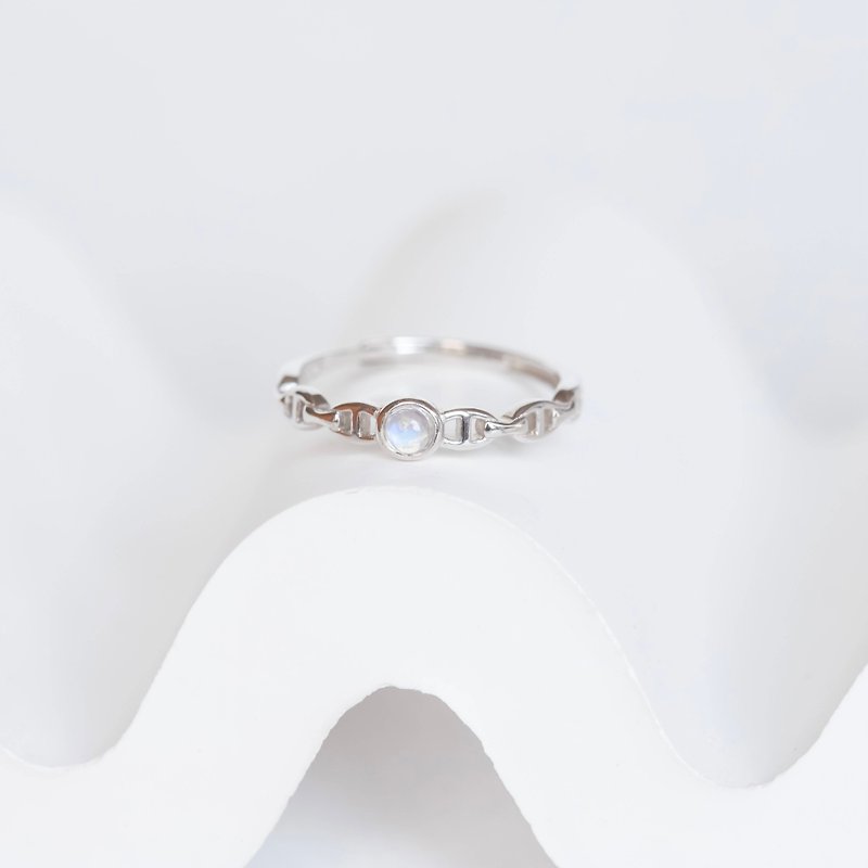 月光石925纯银小猪鼻戒指 - 戒指 - 宝石 银色