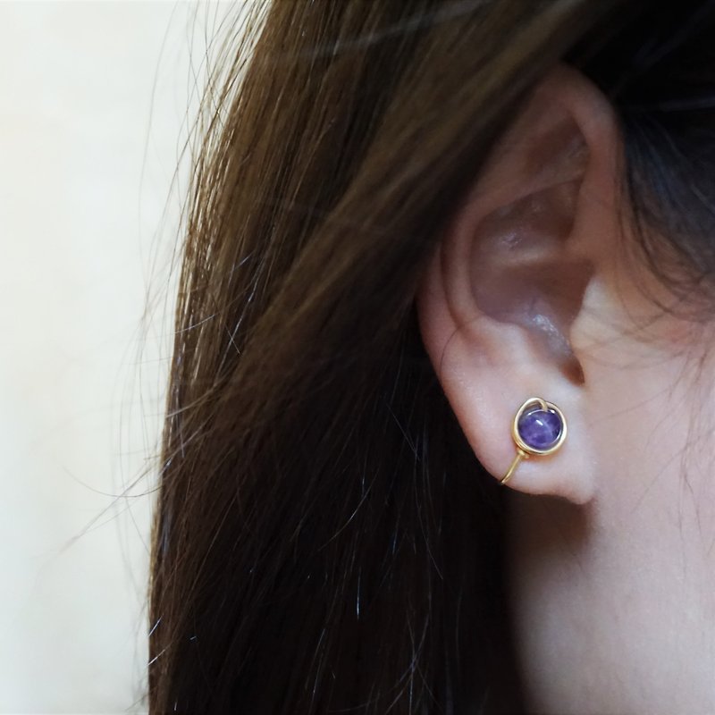 ll 6mm紫水晶 ll 金线框耳针 耳夹 / 一对 - 耳环/耳夹 - 半宝石 紫色